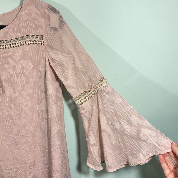 LOFT Women's Dusty Pink Textured Long Sleeve Boho Mini Dress Size SP - Picture 5 of 9